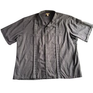 Cubavera Mens 5XLT Shirt Black Embroidered Short Sleeve Button Up
